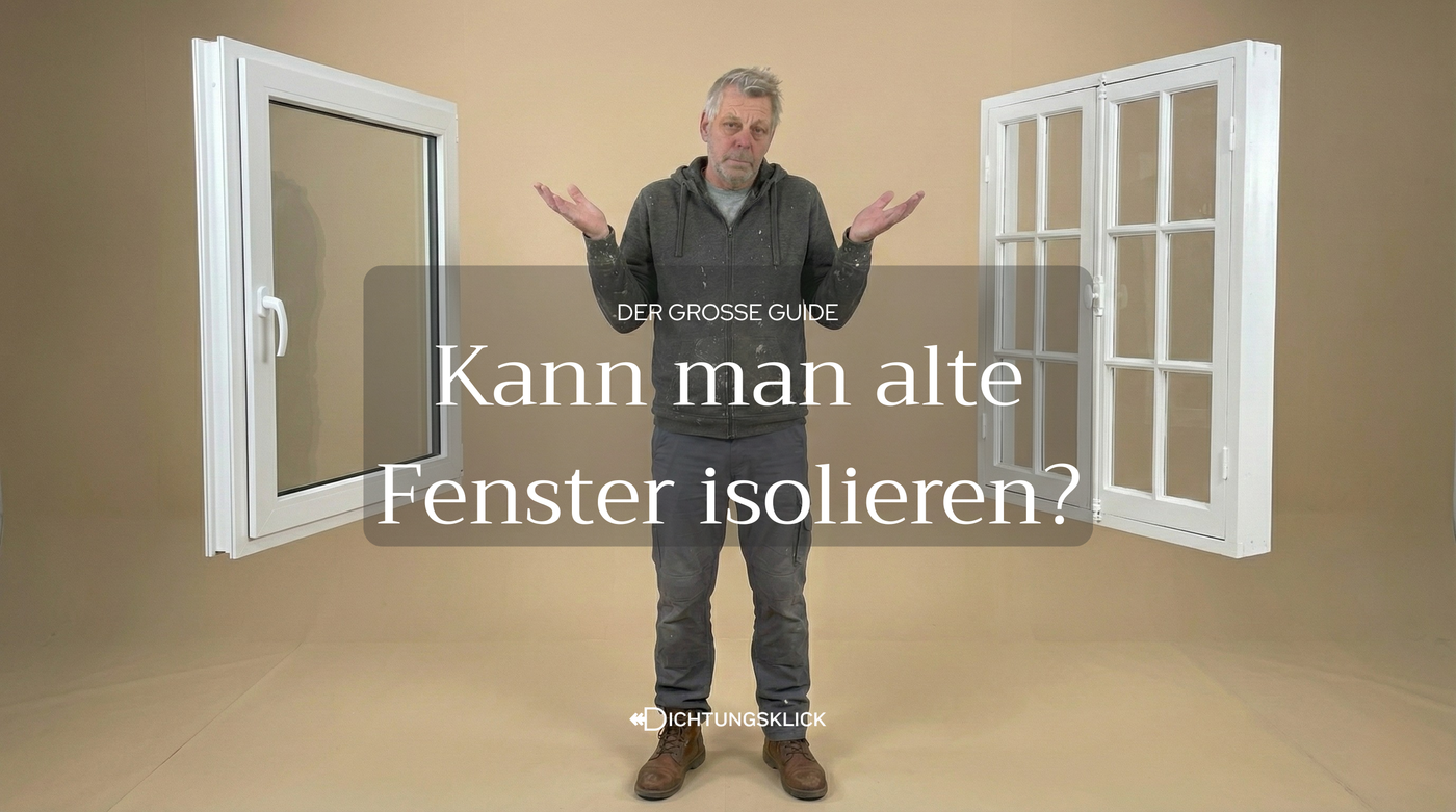 Mann steht zwischen zwei Fenstern und hebt die Arme Ahnunslos hoch.